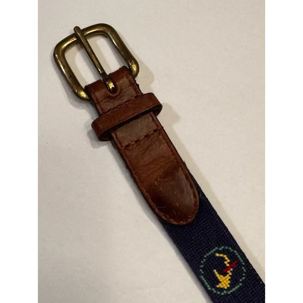 Youth Smathers & Branson Large Hand Crafted Needlepoint Belt Kids Boys Blue Golf